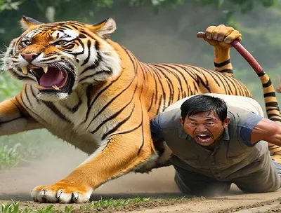 tiger attack   किसान को घसीट ले गया टाइगर  मोबाइल की घंटी सुन भागा