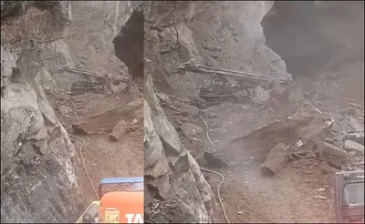 बदरीनाथ हाईवे खोलते समय पहाड़ से गिरी चट्टान  मजदूरों ने भागकर बचाई जान  वीडियो