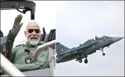प्रधानमंत्री मोदी ने भरी तेजस में उड़ान  बोले  आत्मनिर्भरता के क्षेत्र में किसी से कम नहीं है भारत