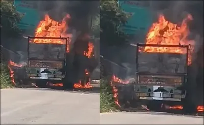 हल्द्वानी   चलते ट्रक में लगी आग   वीडियो
