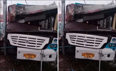 हल्द्वानी   सुबह रामपुर रोड में रोडवेज बस की ट्रक से भिड़ंत