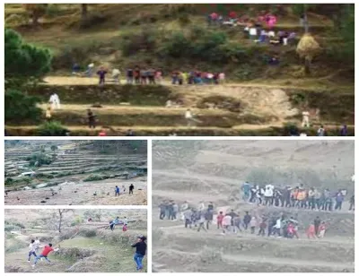अल्मोड़ा   पाटिया में बग्वाल  40 मिनट तक चला पत्थरयुद्ध